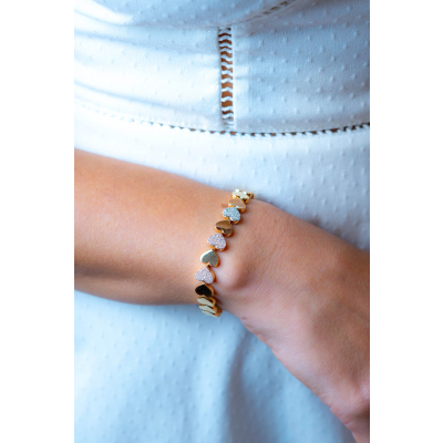 Pulseira corações ouro amarelo