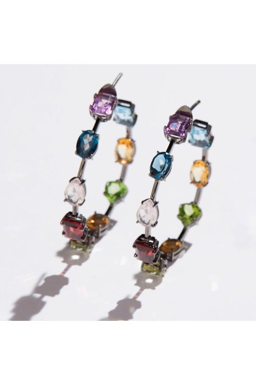 Argola Colors Média em Ouro Negro e Pedras Brasileiras