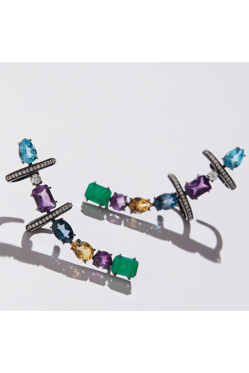 Brinco Ear Cuff Colors Grande em Ouro Negro e Pedras Brasileiras