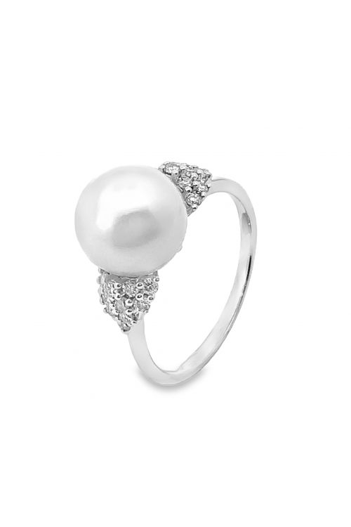 Anel perola e diamantes
