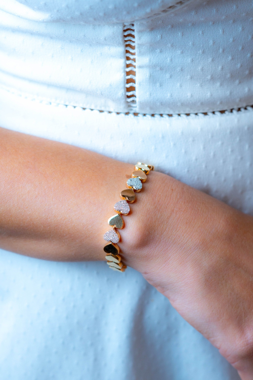 Pulseira corações ouro amarelo